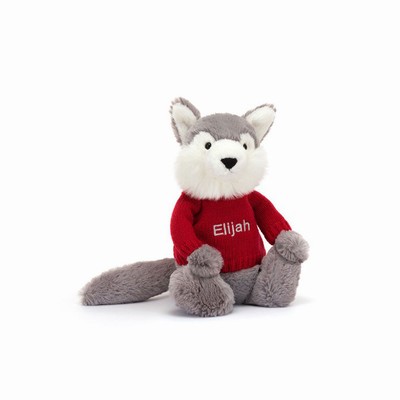 Jellycat Bashful Wolf with Red Jumper USA | 95042BVSR